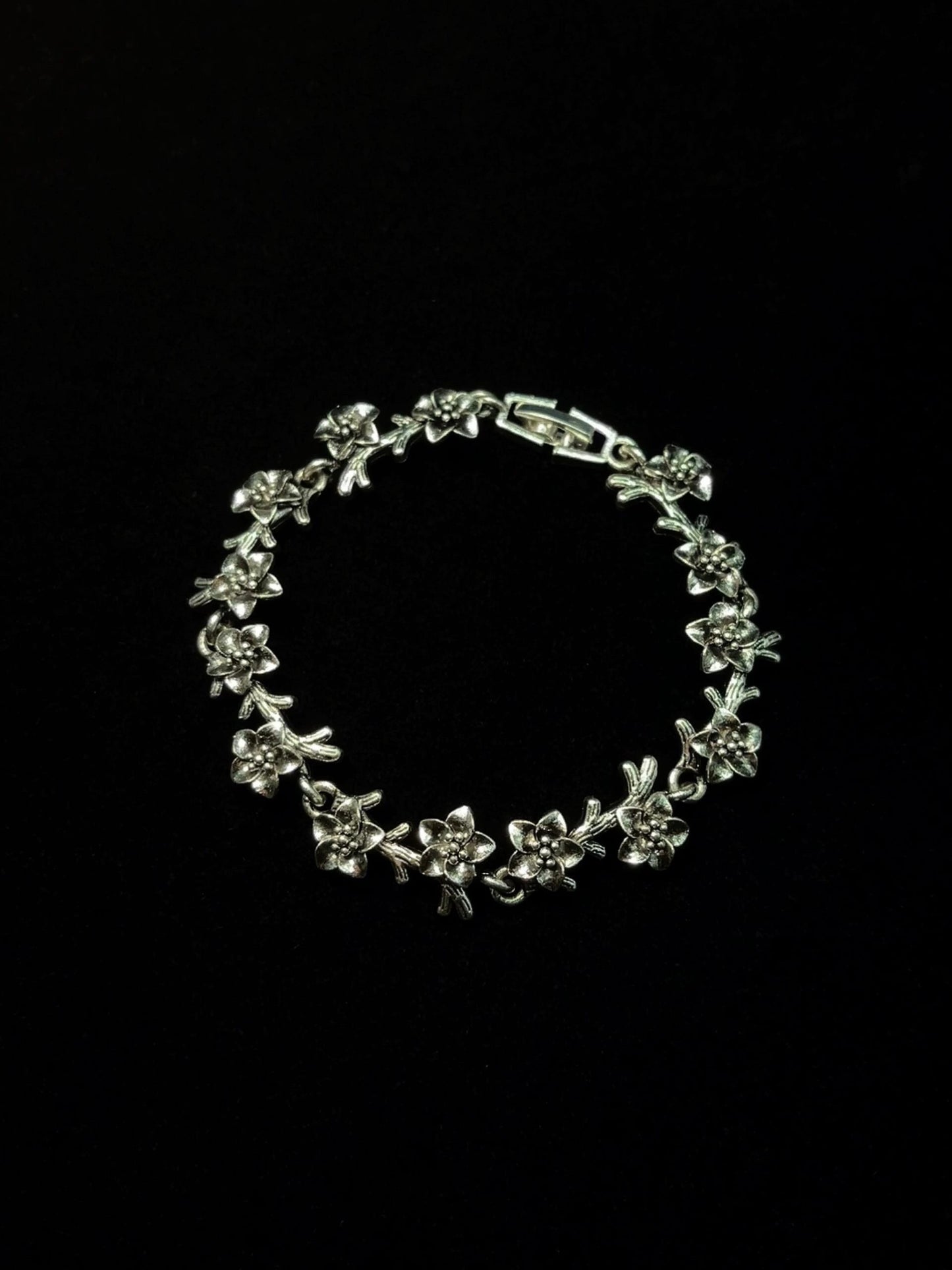 Vintage Antique Silver Flower Bracelet