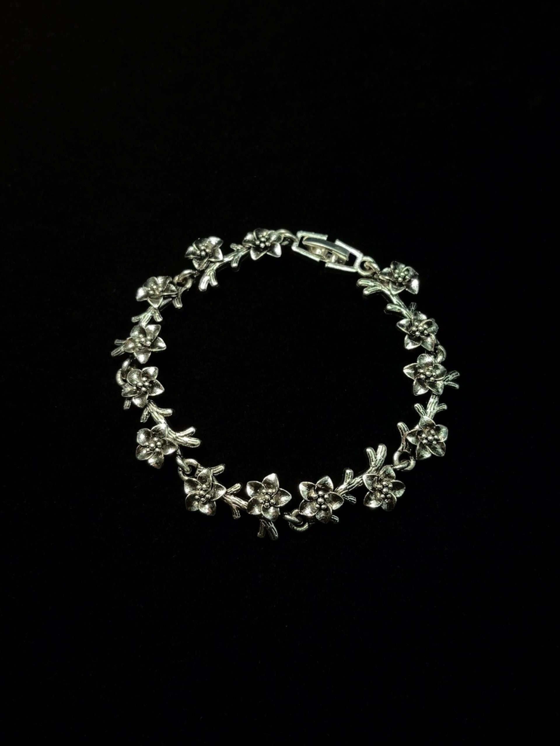 Vintage Antique Silver Flower Bracelet