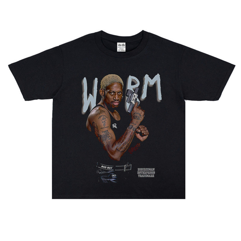 Vintage Basketball Player Print Cotton T-Shirt