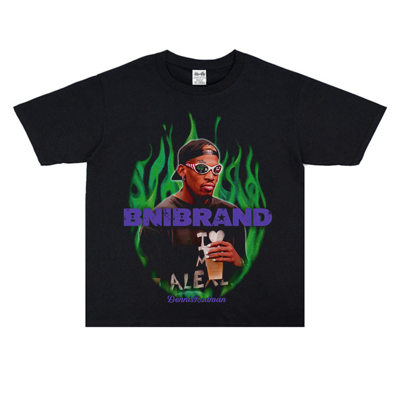 Vintage Basketball Player Print Cotton T-Shirt