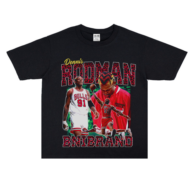 Vintage Basketball Player Print Cotton T-Shirt