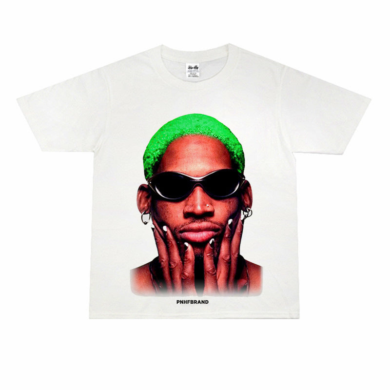 Vintage Basketball Player Print Cotton T-Shirt