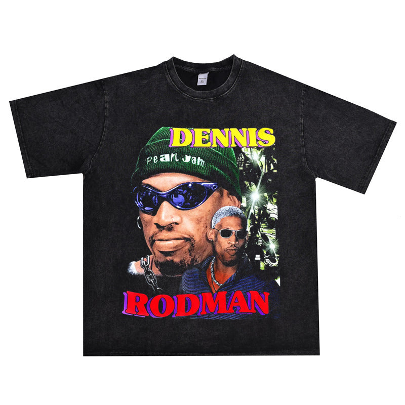 Vintage Basketball Player Print Cotton T-Shirt