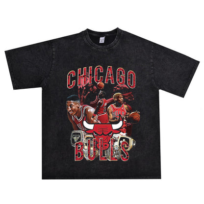 Vintage Basketball Player Print Cotton T-Shirt