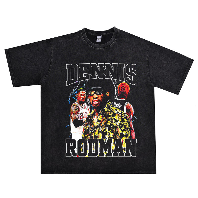 Vintage Basketball Player Print Cotton T-Shirt