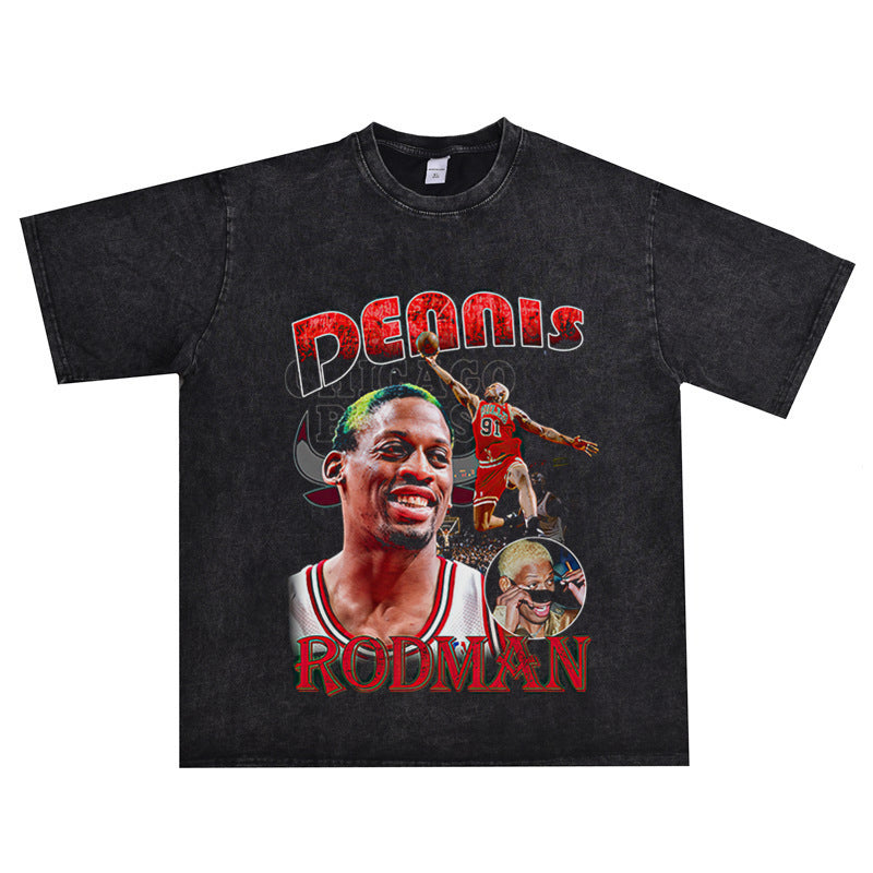 Vintage Basketball Player Print Cotton T-Shirt