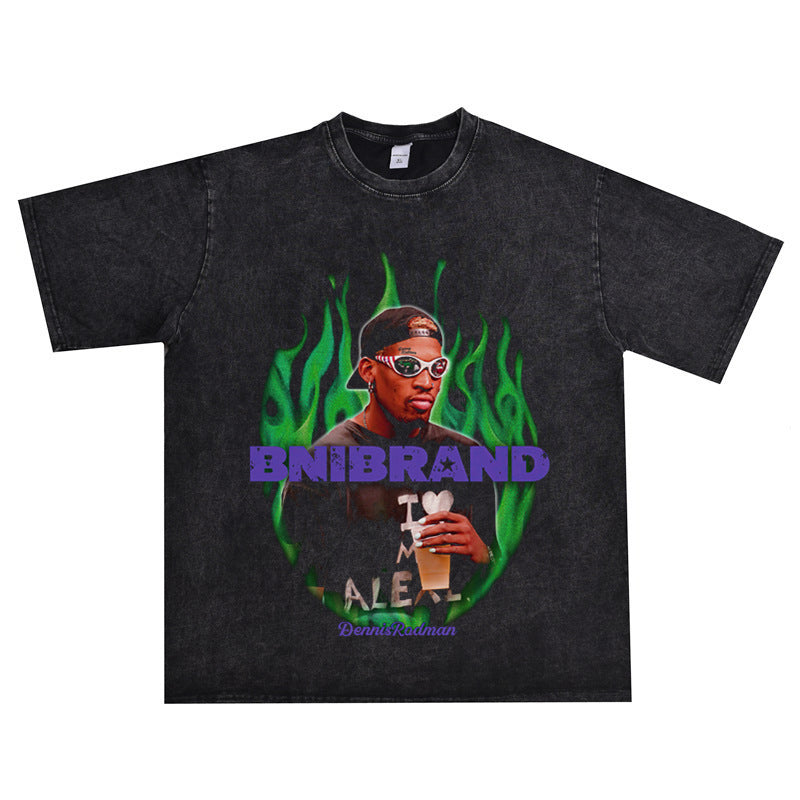 Vintage Basketball Player Print Cotton T-Shirt