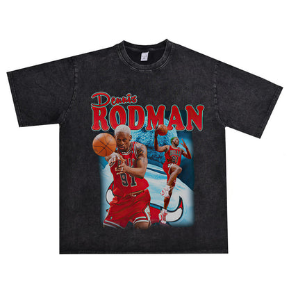 Vintage Basketball Player Print Cotton T-Shirt