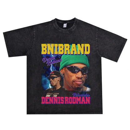 Vintage Basketball Player Print Cotton T-Shirt