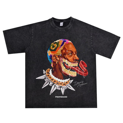 Vintage Basketball Player Print Cotton T-Shirt