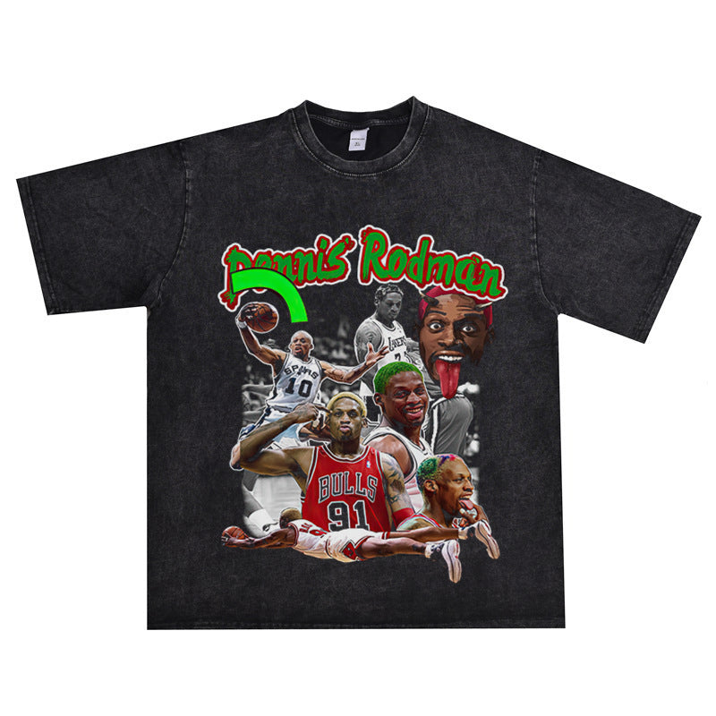 Vintage Basketball Player Print Cotton T-Shirt