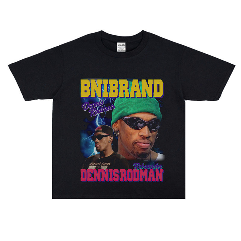 Vintage Basketball Player Print Cotton T-Shirt
