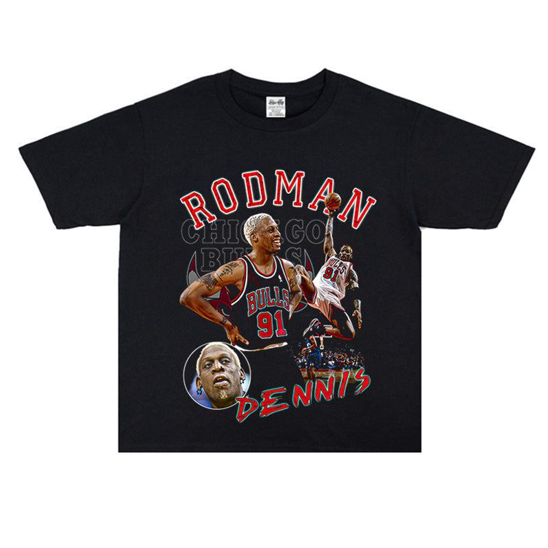 Vintage Basketball Player Print Cotton T-Shirt