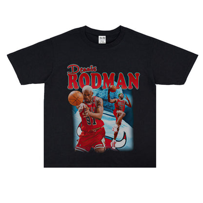 Vintage Basketball Player Print Cotton T-Shirt