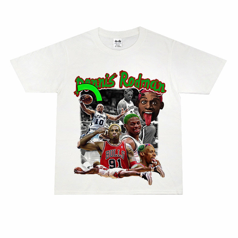 Vintage Basketball Player Print Cotton T-Shirt