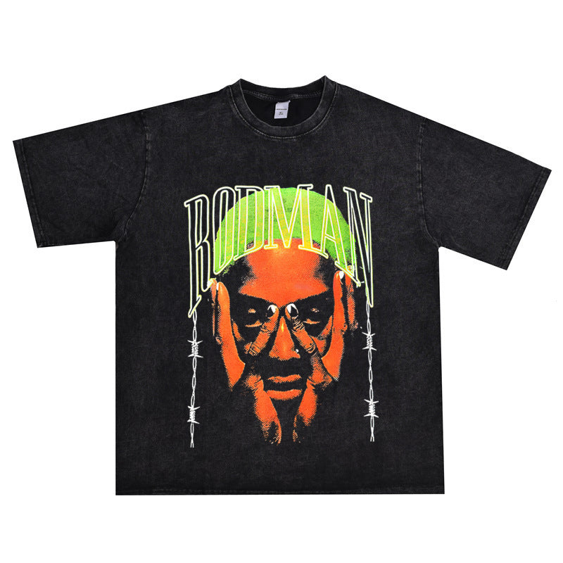 Vintage Basketball Player Print Cotton T-Shirt