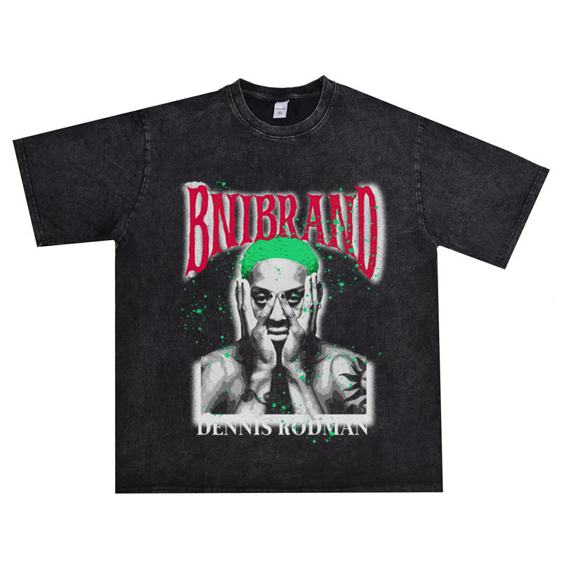 Vintage Basketball Player Print Cotton T-Shirt