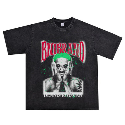 Vintage Basketball Player Print Cotton T-Shirt
