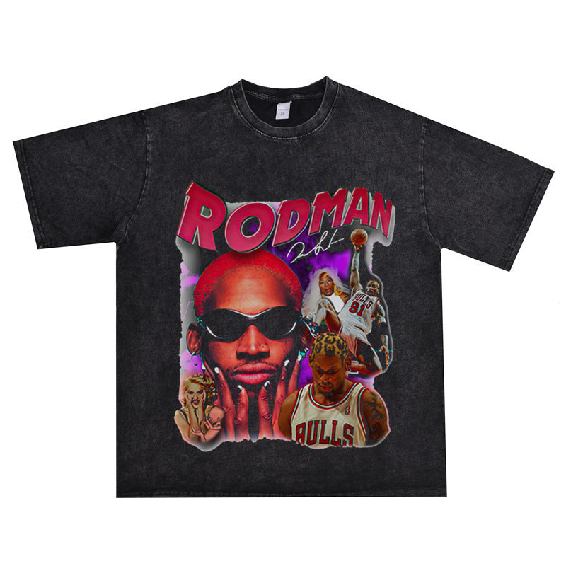 Vintage Basketball Player Print Cotton T-Shirt