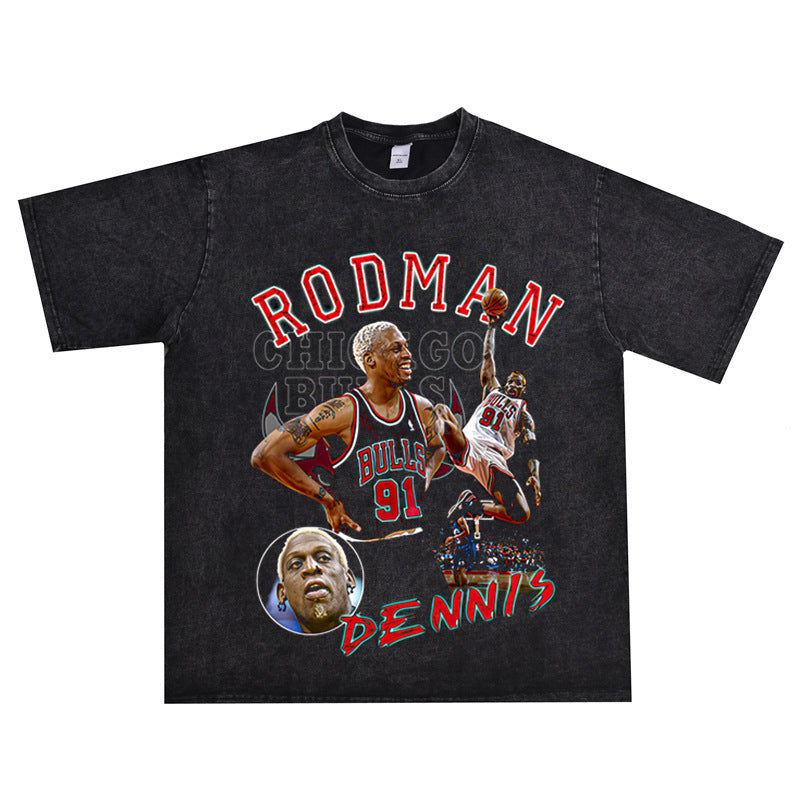 Vintage Basketball Player Print Cotton T-Shirt