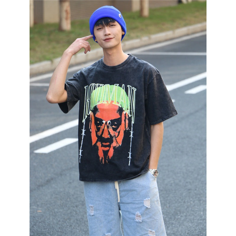 Vintage Basketball Player Print Cotton T-Shirt