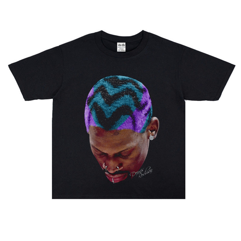 Vintage Basketball Player Print Cotton T-Shirt