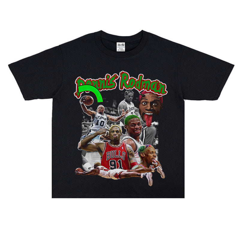 Vintage Basketball Player Print Cotton T-Shirt