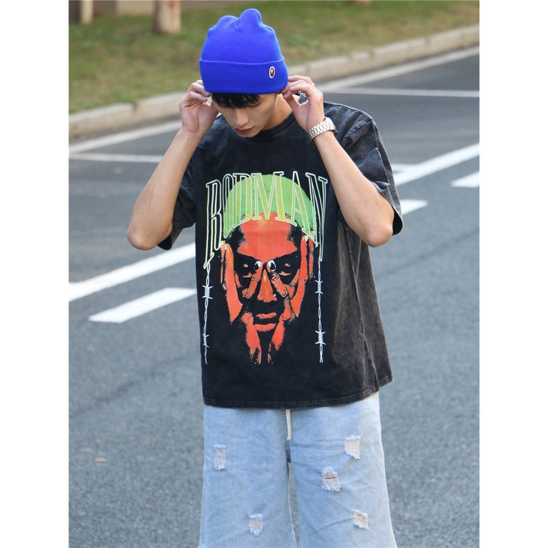 Vintage Basketball Player Print Cotton T-Shirt