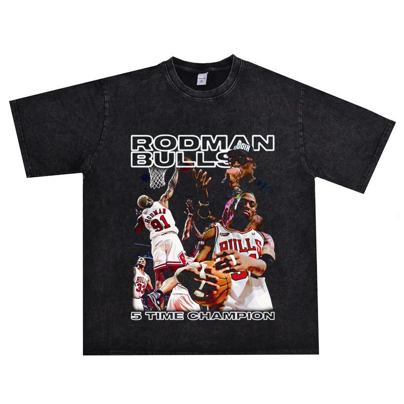 Vintage Basketball Player Print Cotton T-Shirt
