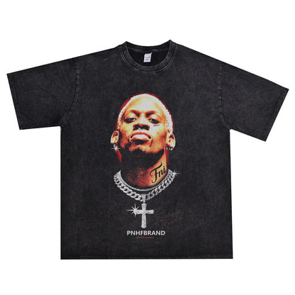 Vintage Basketball Player Print Cotton T-Shirt