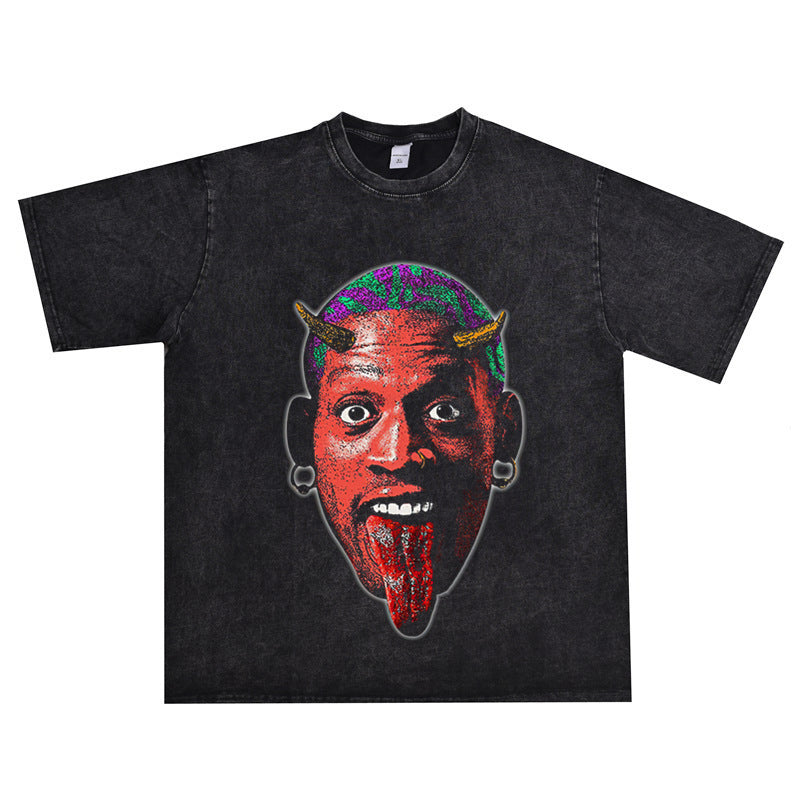 Vintage Basketball Player Print Cotton T-Shirt