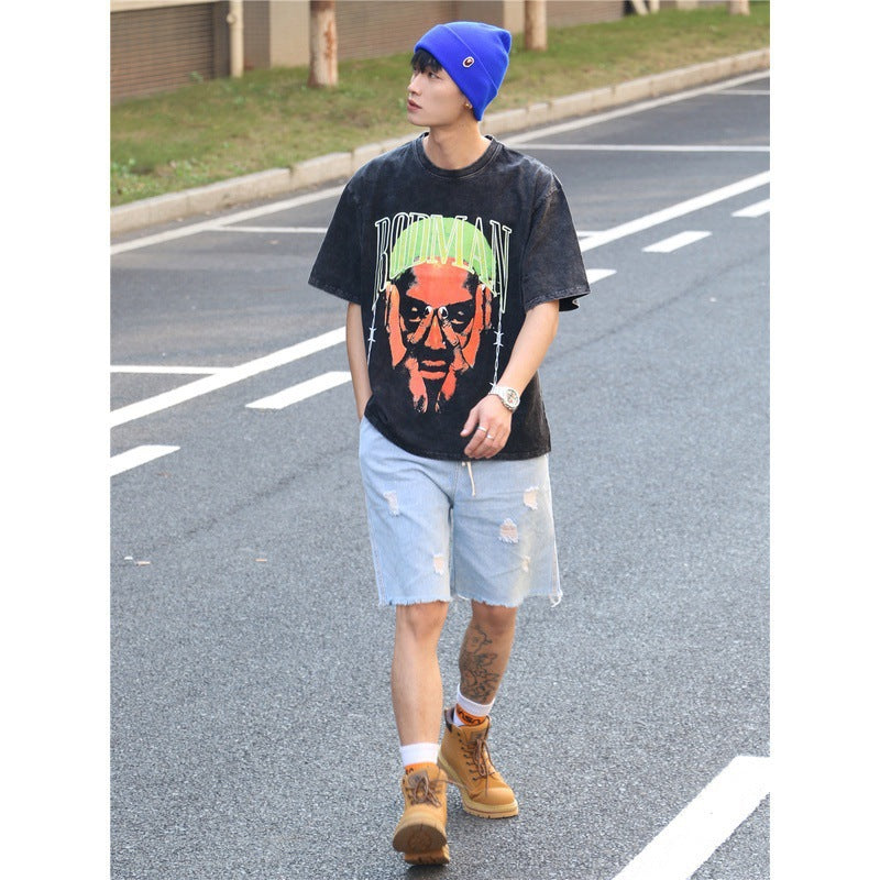 Vintage Basketball Player Print Cotton T-Shirt