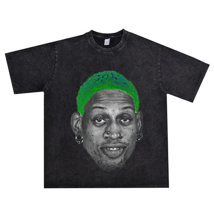 Vintage Basketball Player Print Cotton T-Shirt