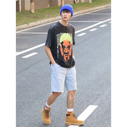 Vintage Basketball Player Print Cotton T-Shirt