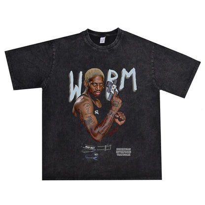 Vintage Basketball Player Print Cotton T-Shirt