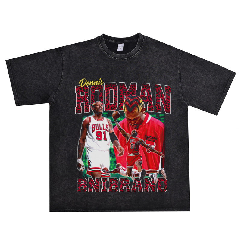 Vintage Basketball Player Print Cotton T-Shirt