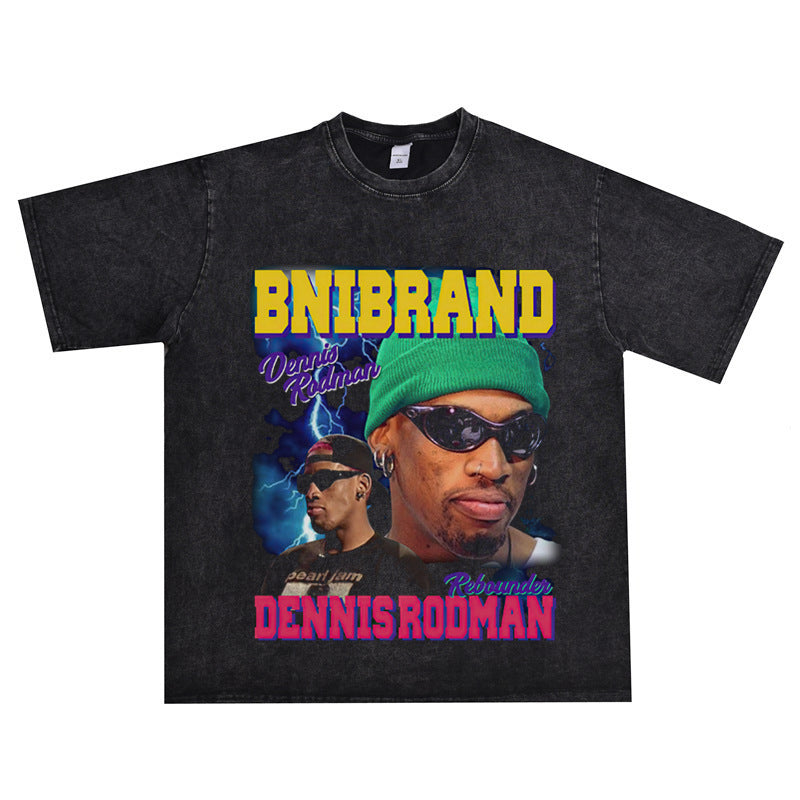 Vintage Basketball Player Print Cotton T-Shirt