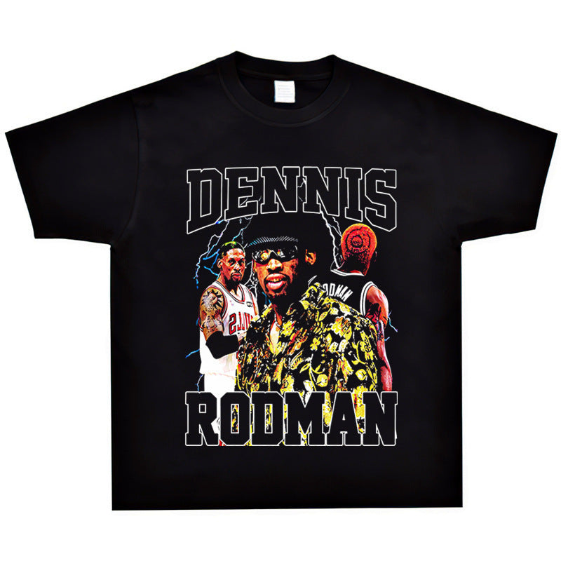 Vintage Basketball Player Print Cotton T-Shirt