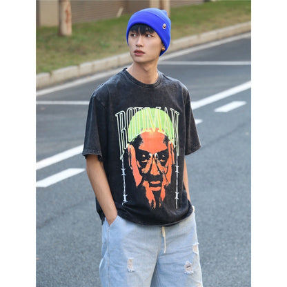Vintage Basketball Player Print Cotton T-Shirt