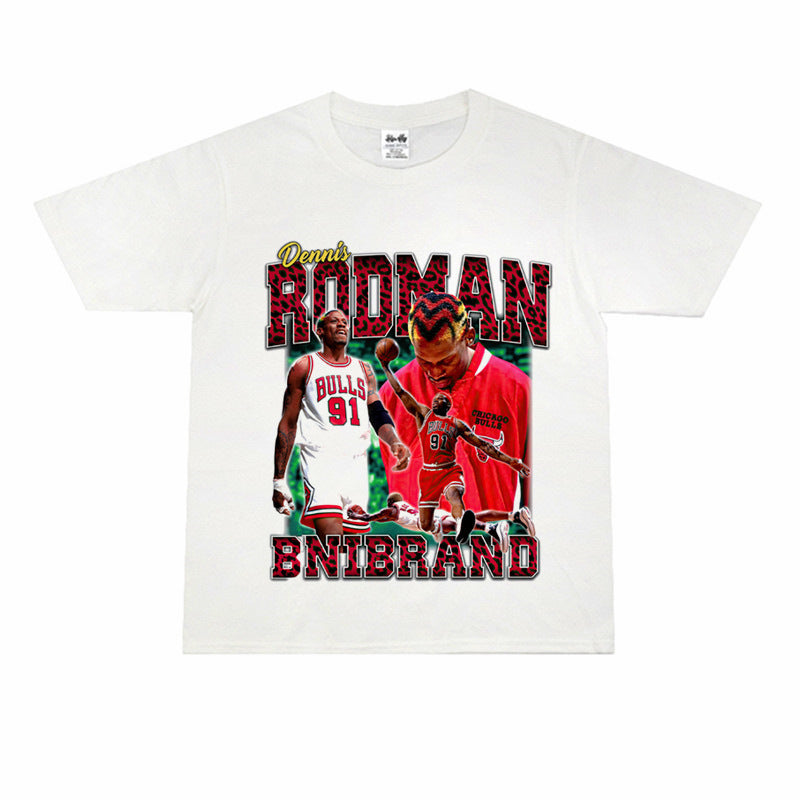 Vintage Basketball Player Print Cotton T-Shirt