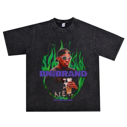 Vintage Basketball Player Print Cotton T-Shirt
