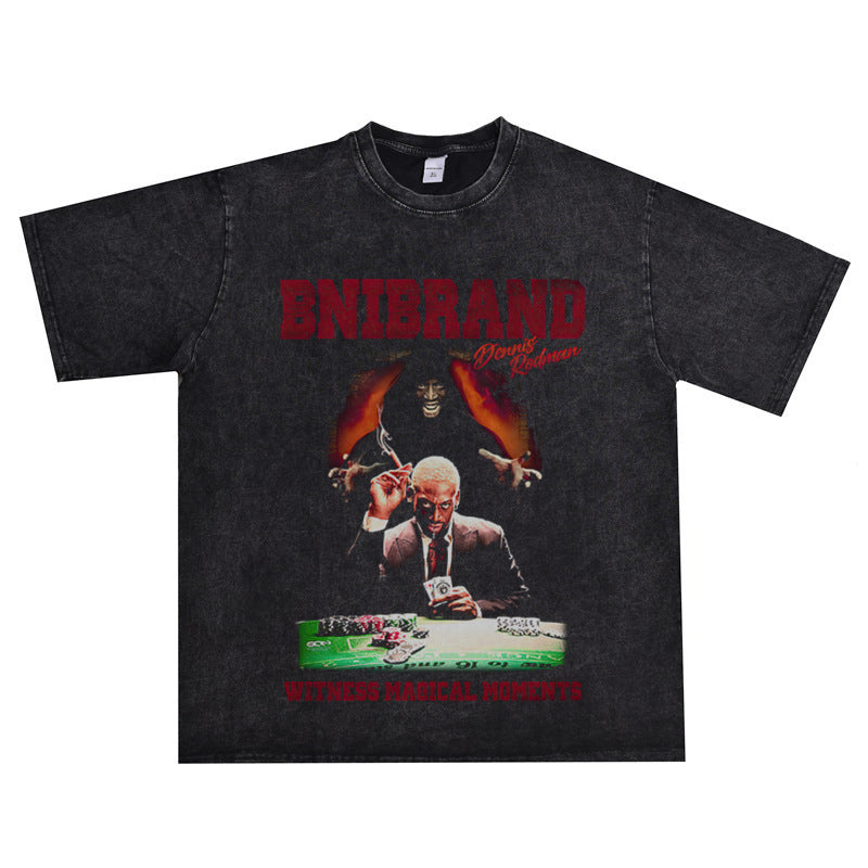 Vintage Basketball Player Print Cotton T-Shirt