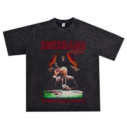 Vintage Basketball Player Print Cotton T-Shirt