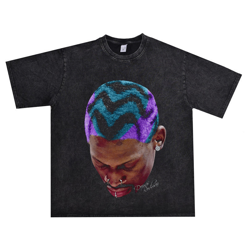 Vintage Basketball Player Print Cotton T-Shirt