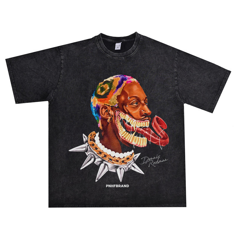 Vintage Basketball Player Print Cotton T-Shirt