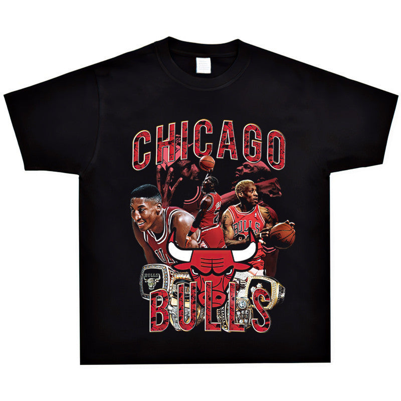 Vintage Basketball Player Print Cotton T-Shirt