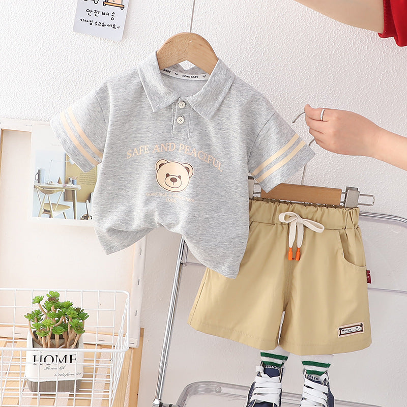 Vintage Bear Print Children's Polo Set