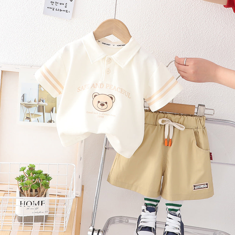 Vintage Bear Print Children's Polo Set