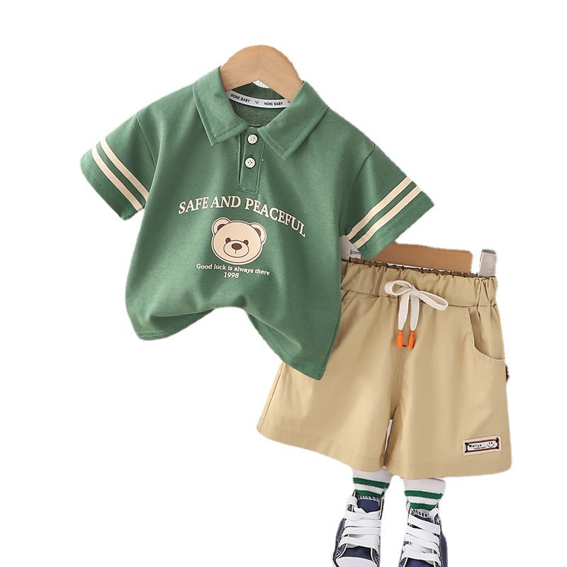 Vintage Bear Print Children's Polo Set