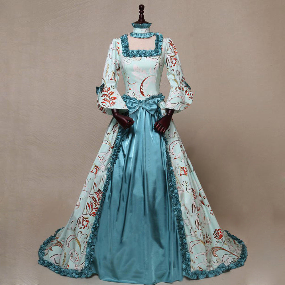 Vintage Bell Sleeve Printed Long Dress